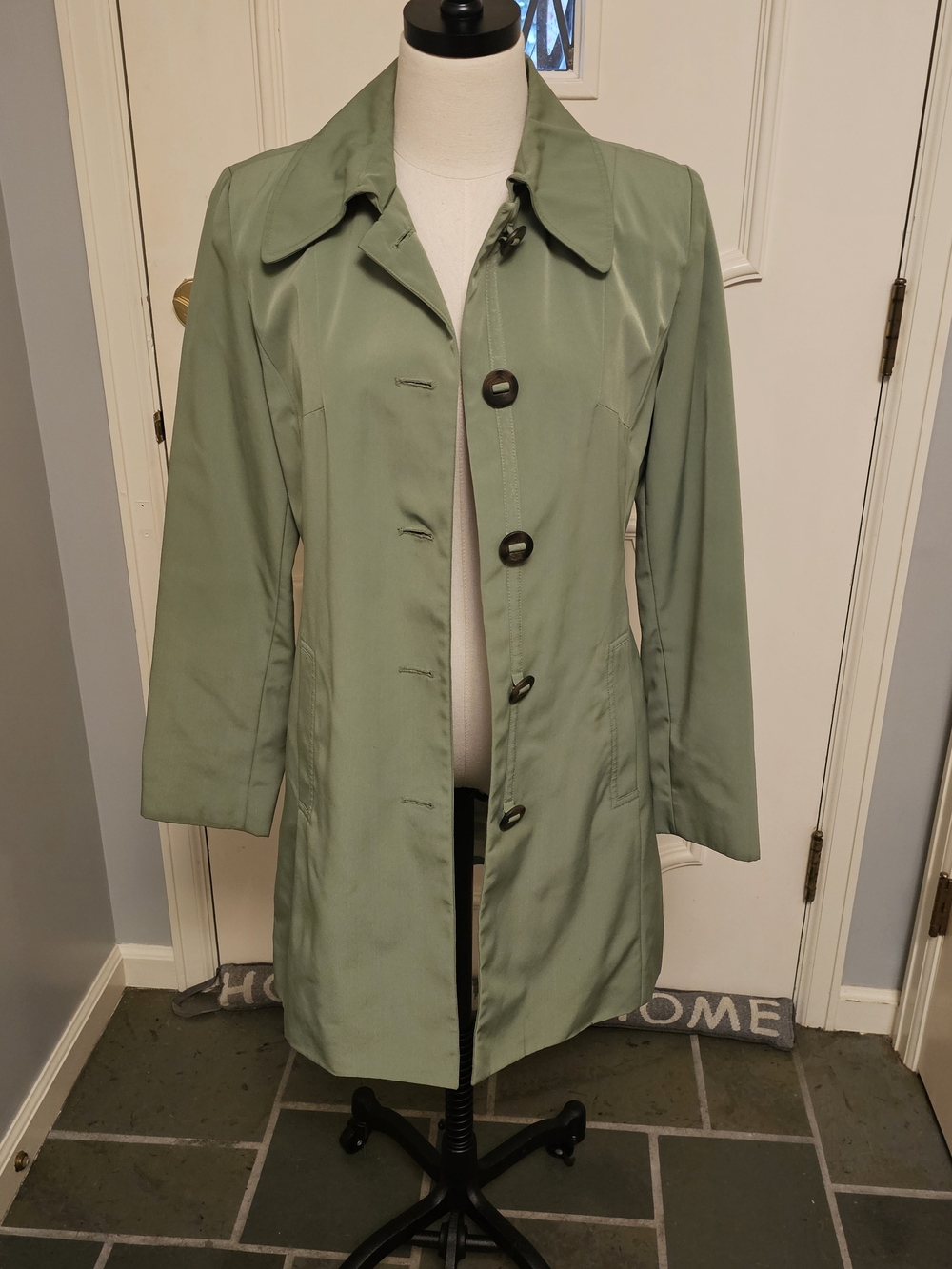 Esprit Light Green Single-Breasted Trench Coat